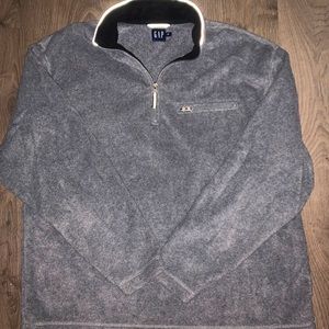 Gap Fleece Pullover 1/4 Zip Gray Sweater Polyester Large Zip breast pocket